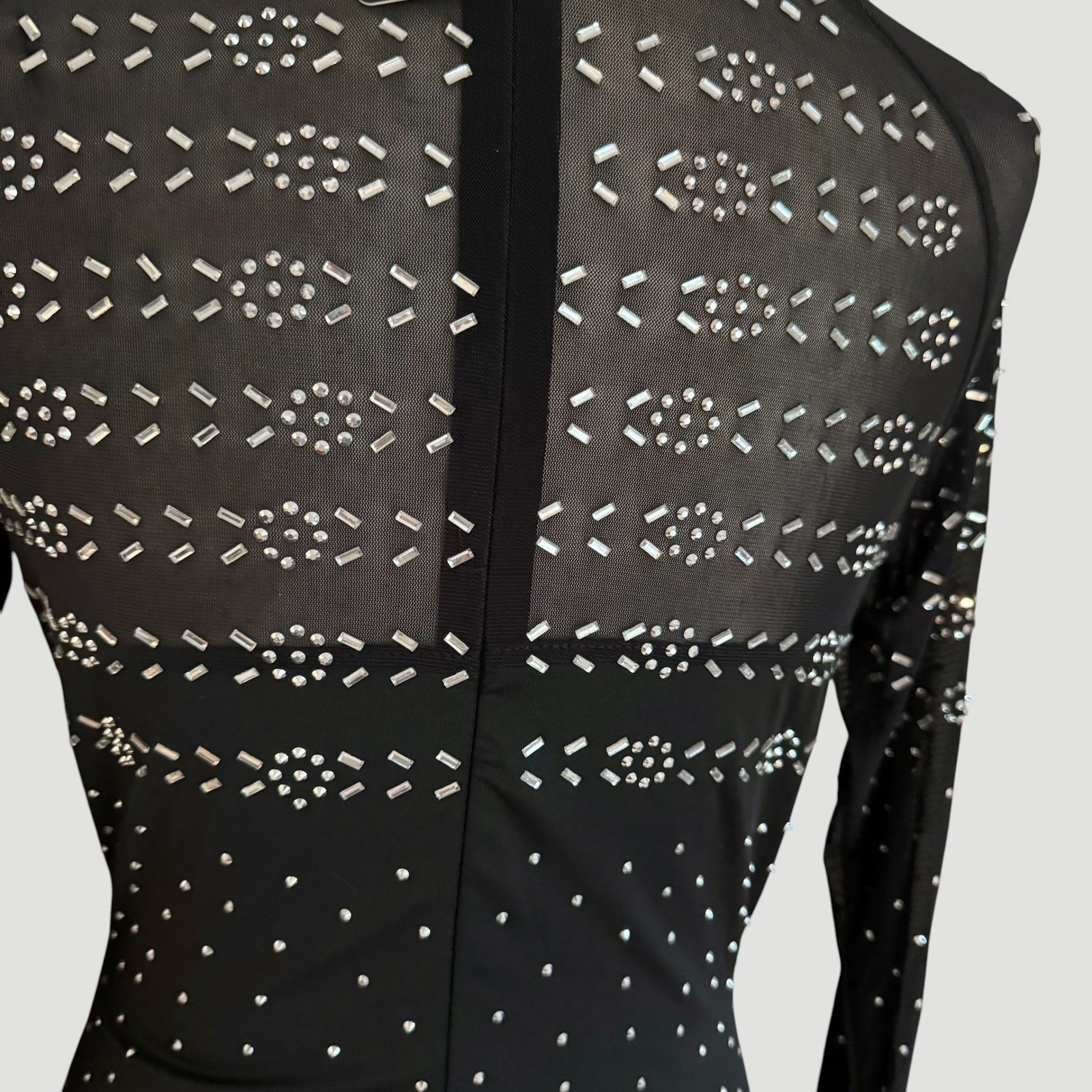 L&B Black Rhinestone Mesh Bodycon Mini Dress Western Glam M Festival Vegas NWT