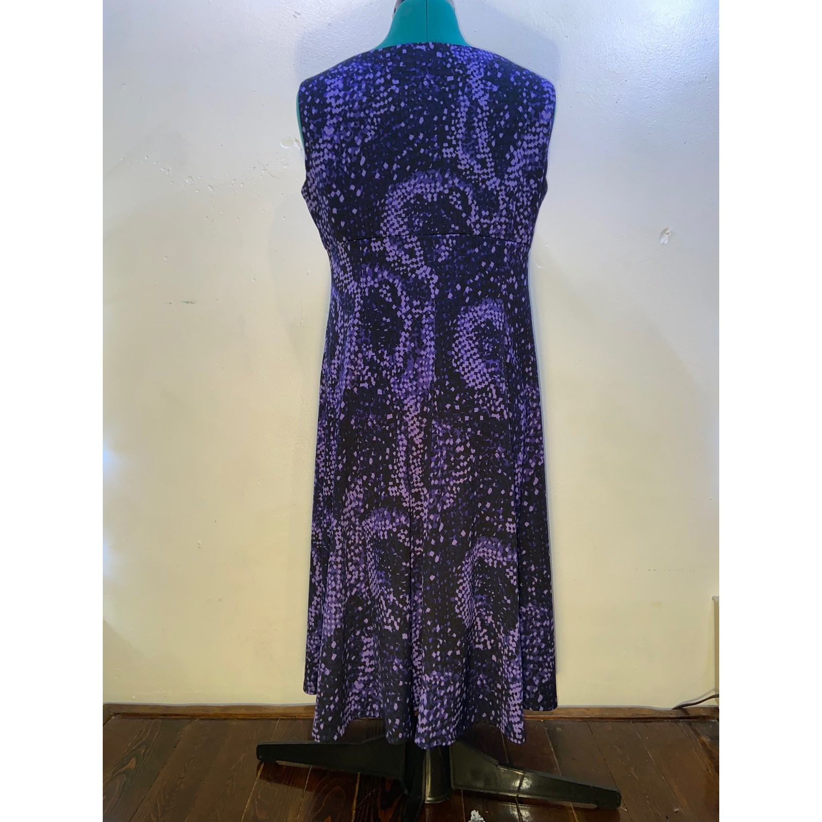 Jones Wear Purple Black Snakeskin Pixel Print V-Neck Midi A-Line Dress Formal 8