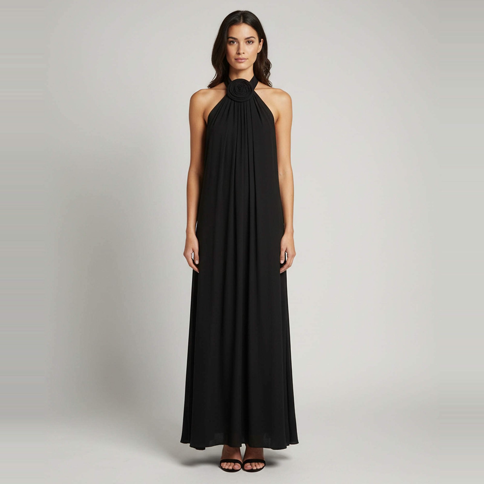 Magda Butrym Black Jersey Draped Backless Halterneck Dress M