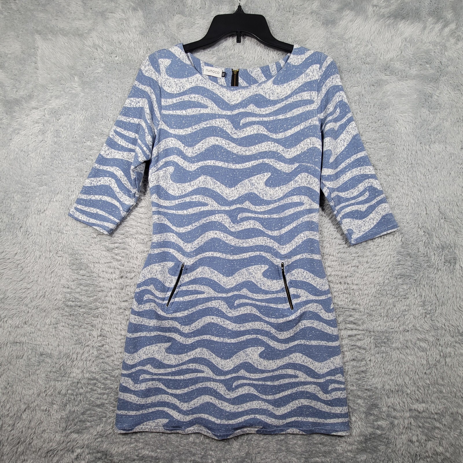 Numoco Sheath Dress Womens XL Blue 1/2 Sleeve Zip Pockets Stretch