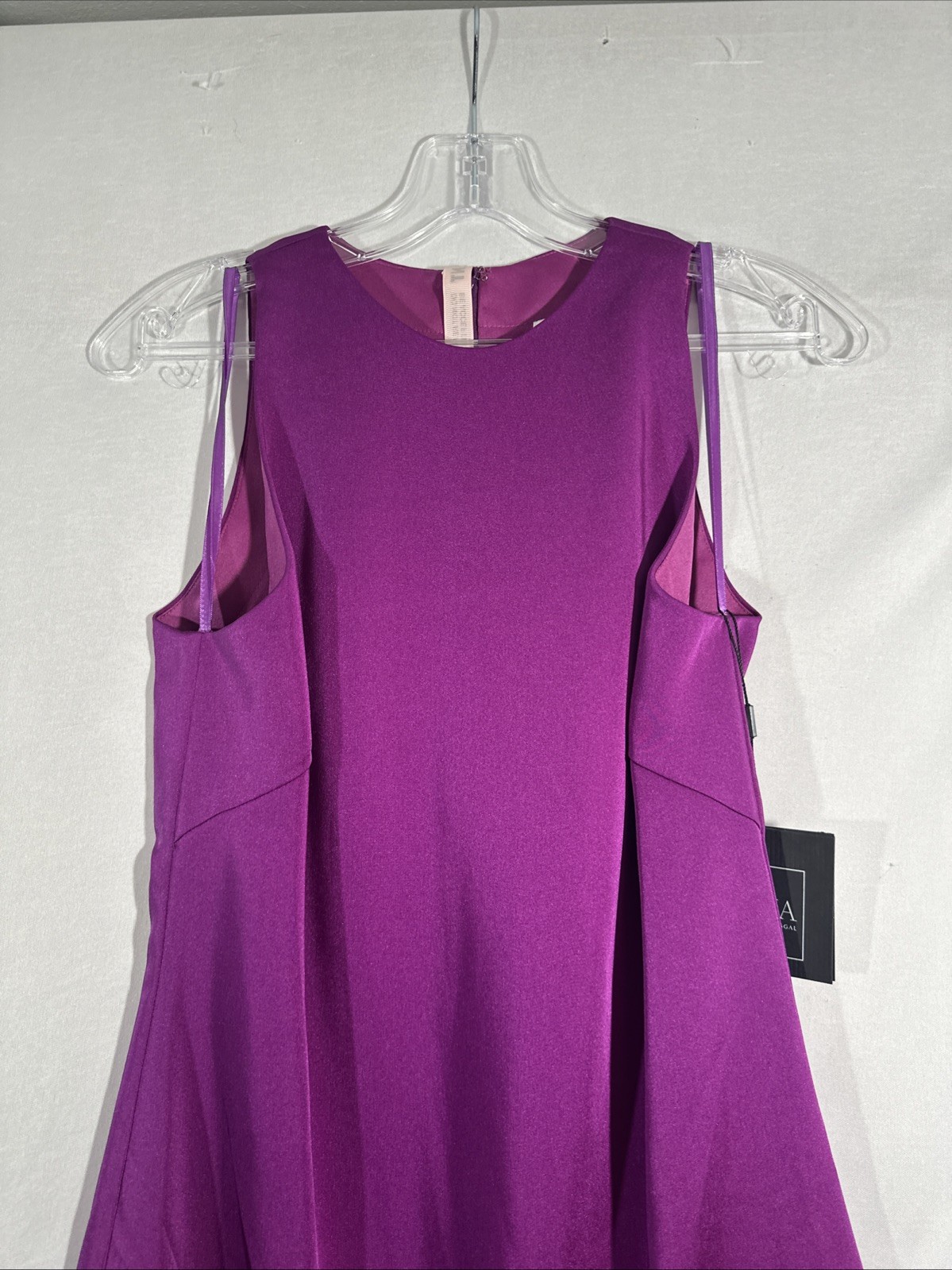 NWT IEENA Mac Duggal [ 2 ] 55805 Feathered Hem High Neck Trapeze Dress #U1531