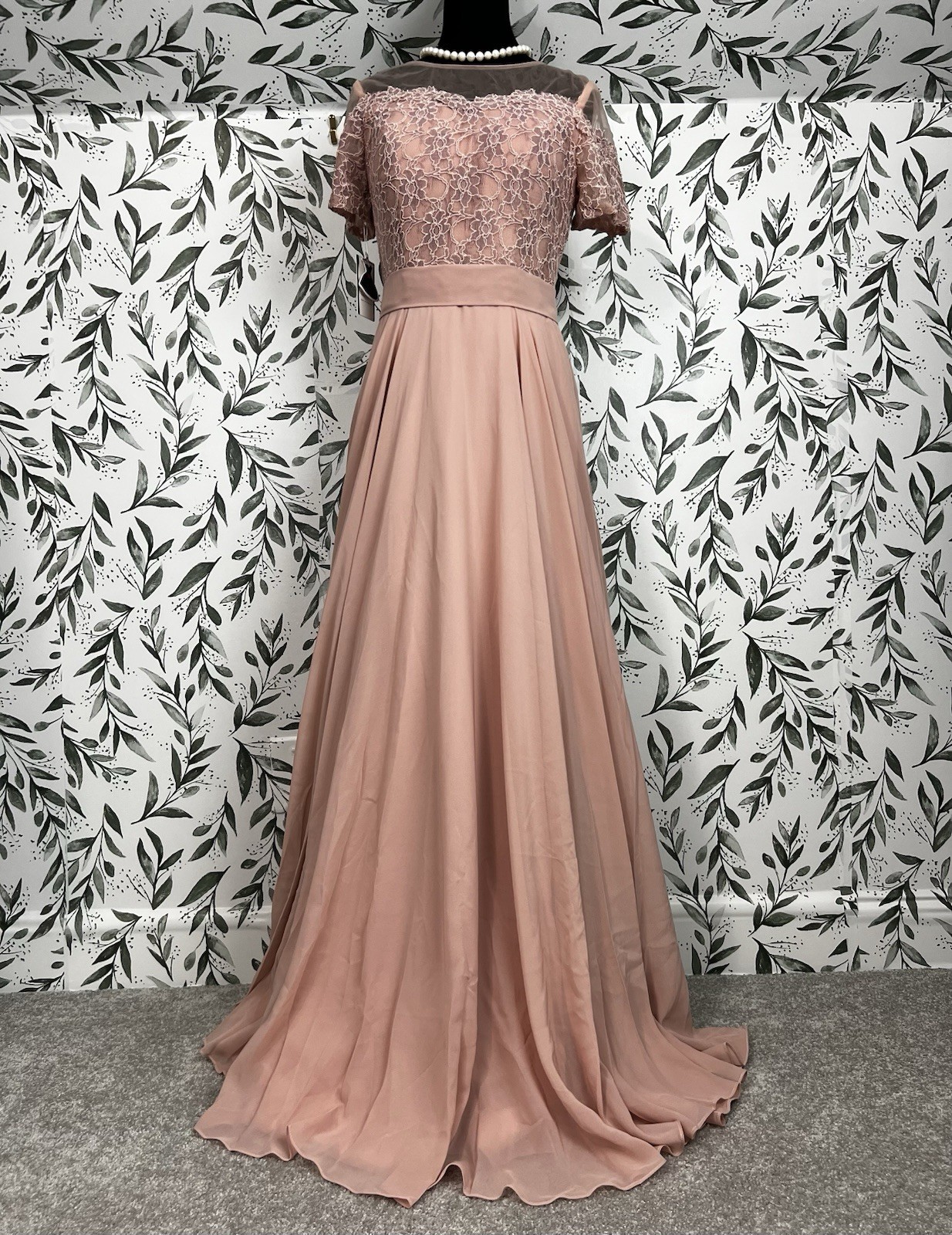 Elegant Blush Pink Lace Evening Gown Prom wedding Guest Sz S 6 NWT Bridesmaid #E
