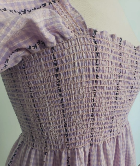 O.P.T Womens S Daphne Midi Dress Square Neck Smocked Purple Cottagecore Cotton
