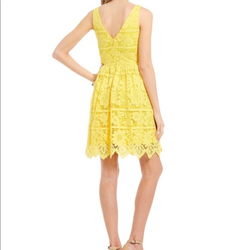 GB Women’s Floral Lace Overlay Fit & Flare Sleeveless Dress, Size XS Yellow