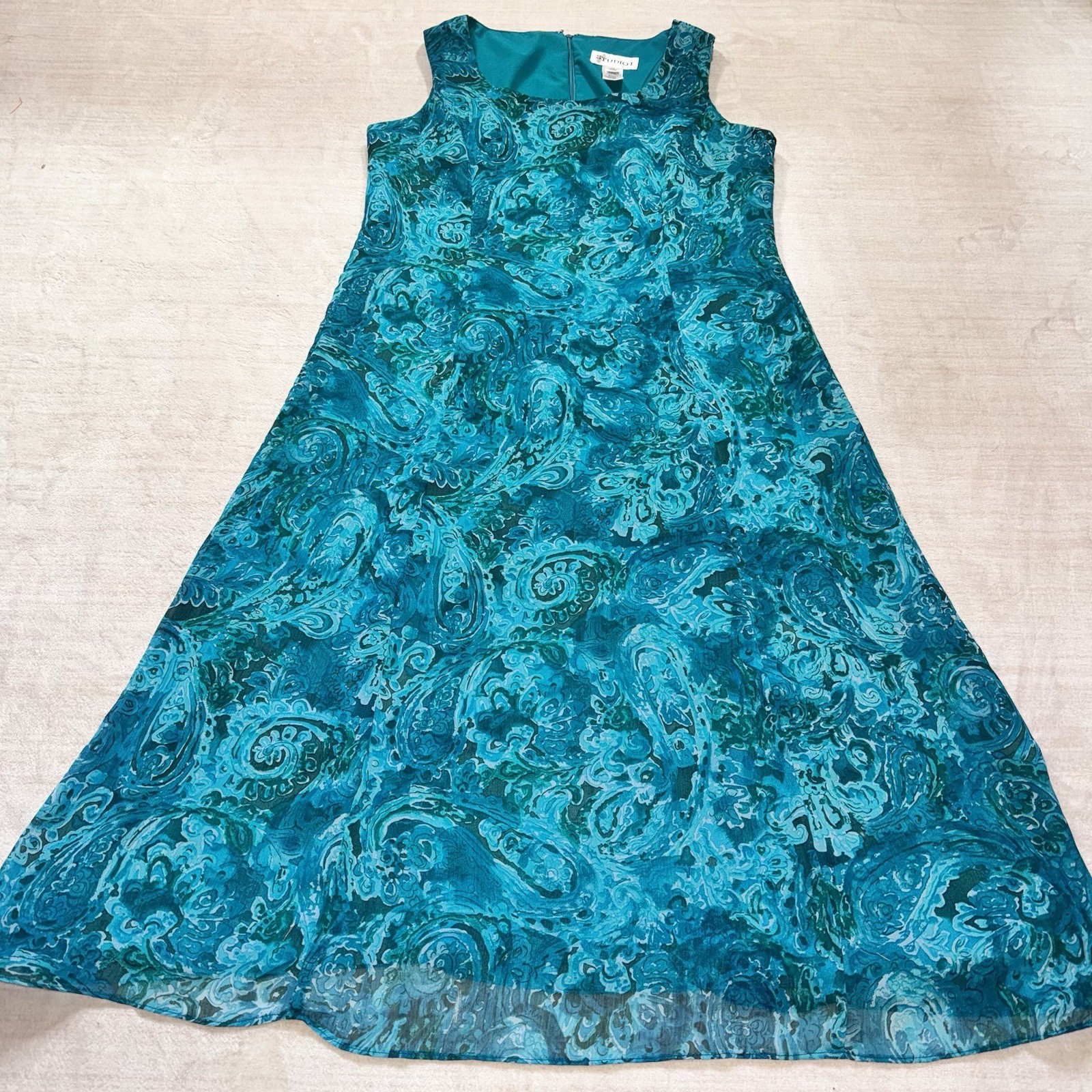 Studio I 2 Pc Dress Jacket Set Size 12 Teal Paisley Maxi Dress Formal