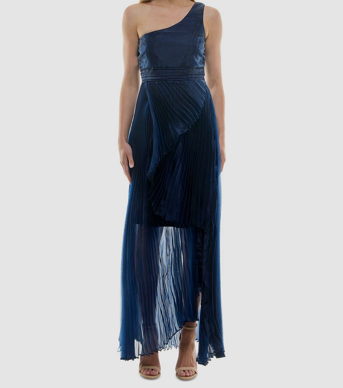 Taylor Women’s Blue Asymmetric One Shoulder Pleated Organza Gown Dress Size 6