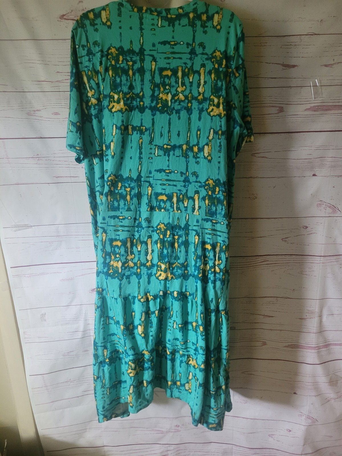 LOGO by Lori Goldstein Regular Teal Yellow Tie-Dye Tiered Dress XL Stretch