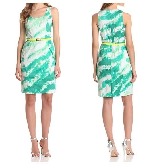 Vince Camuto Womens Sleeveless Sheath Dress Green Feline Absract Print size 10
