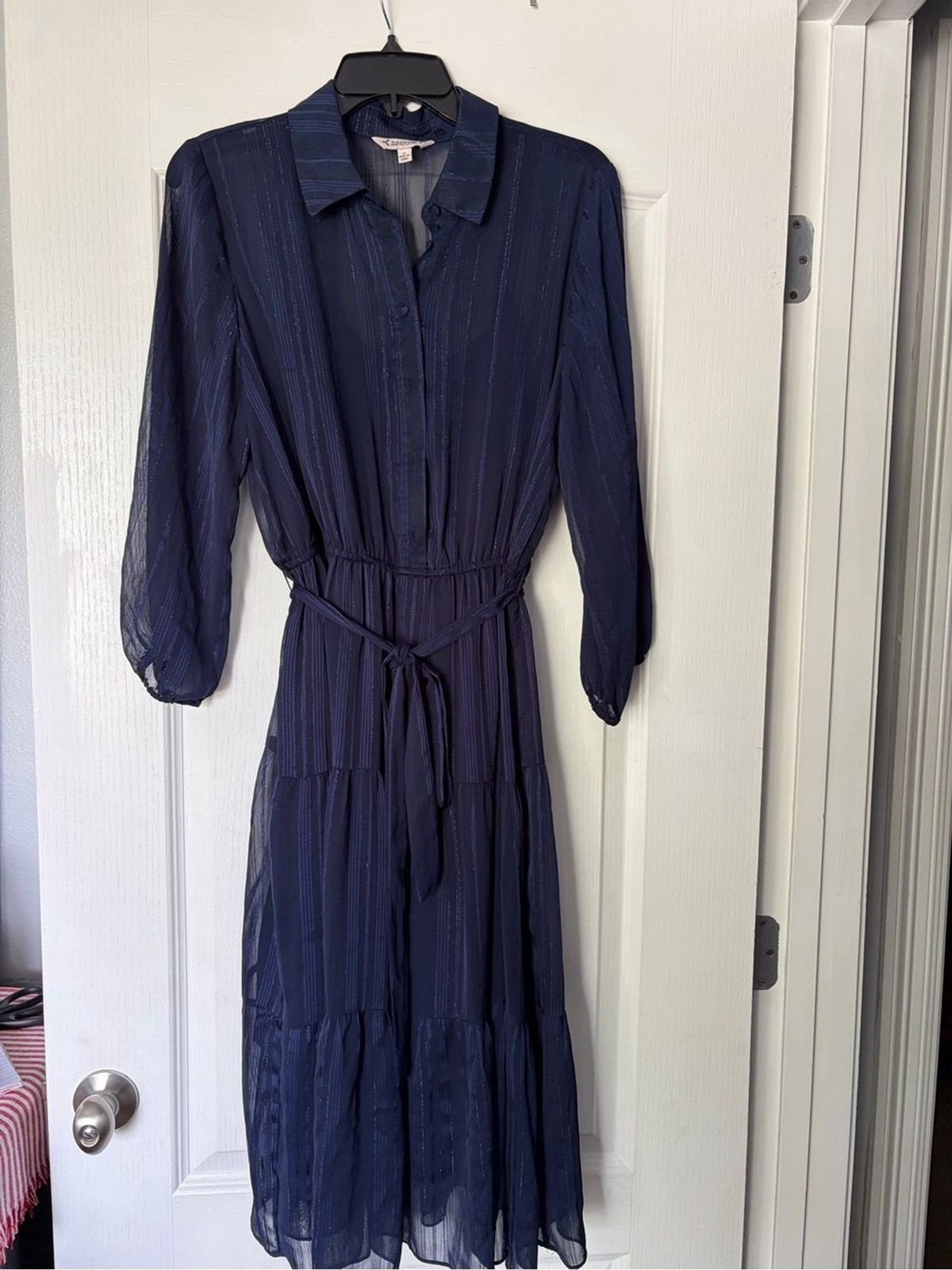 Nanette Lepore Navy Blue Maxi Shirt Dress with Tie Waist