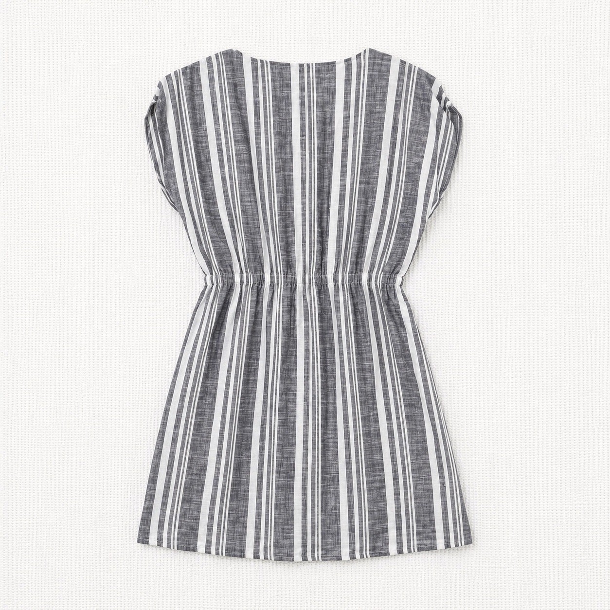 J.Crew Grey White Striped V-Neck Mini Dress Elastic Waist Pockets Womens M F2269