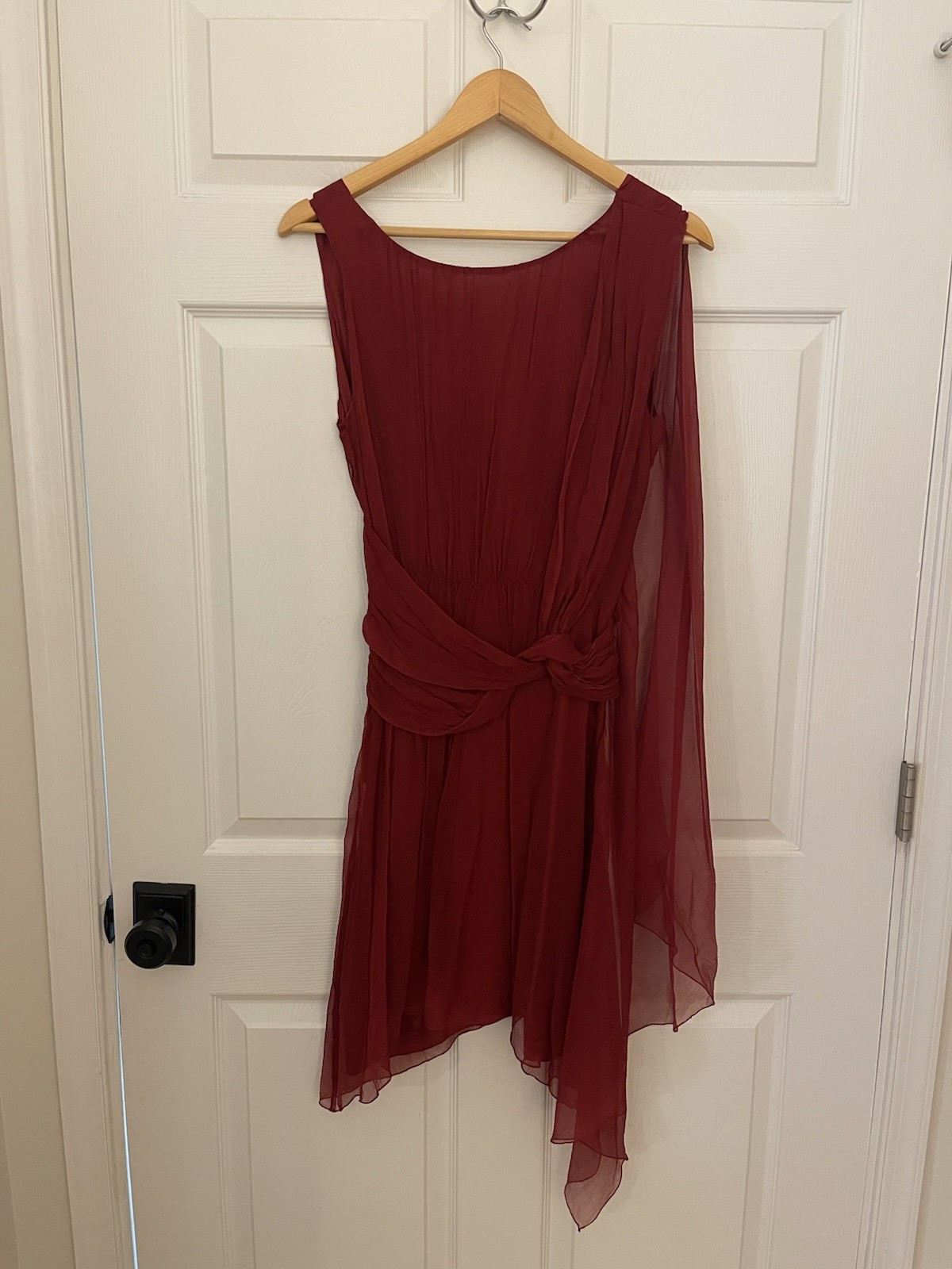 Leon Max Limited Edition 100% Silk Elegant Fairytale Dress Size 10 Burgundy Wine