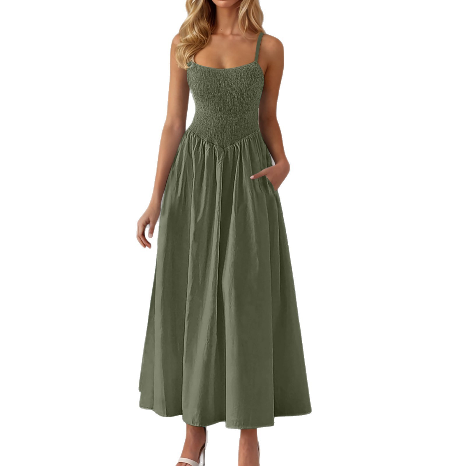 Adjustable-strap Ruffled-straps Pocket Dress