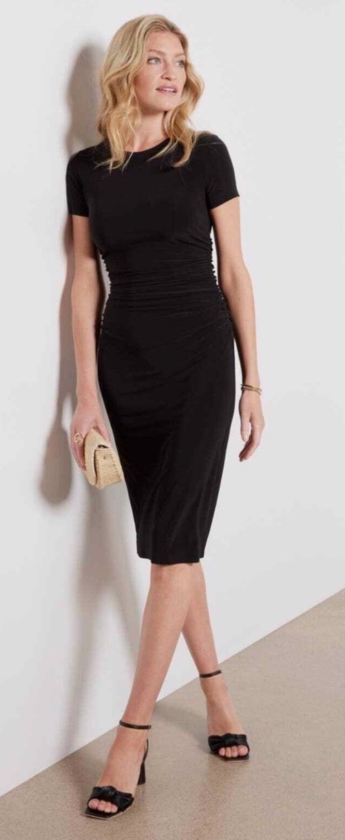 Norma Kamali Short Sleeve Crew Neck Shirred Waist Dress Black Size XL/42