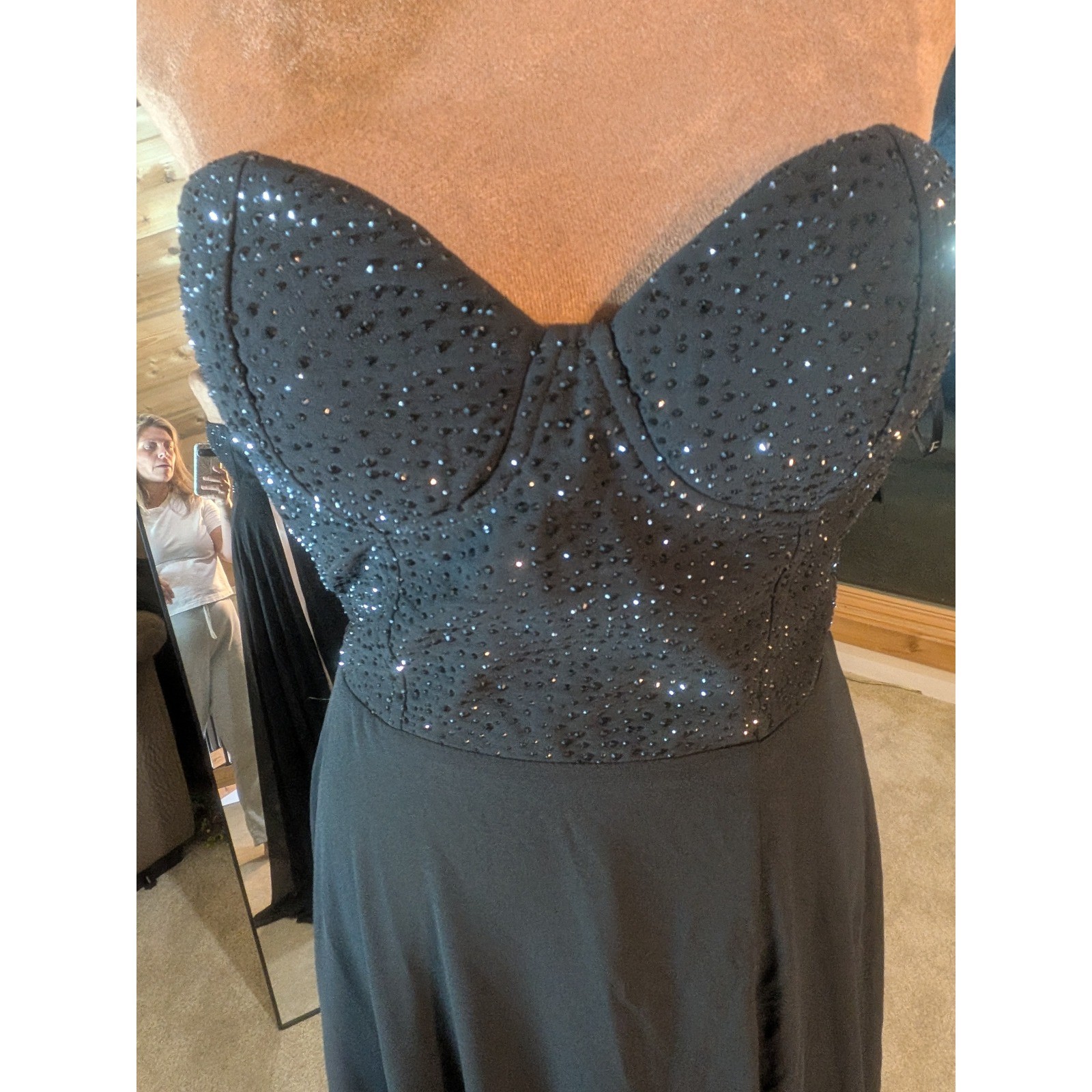 Lulus Remember This Moment Black Rhinestone Strapless Maxi Dress Sweetheart M
