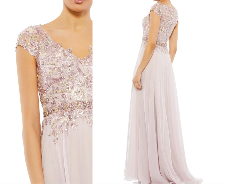 MAC DUGGAL 79365 BEADED SEQUIN CAP SLEEVE MESH & CHIFFON A-LINE ROSE GOWN 8
