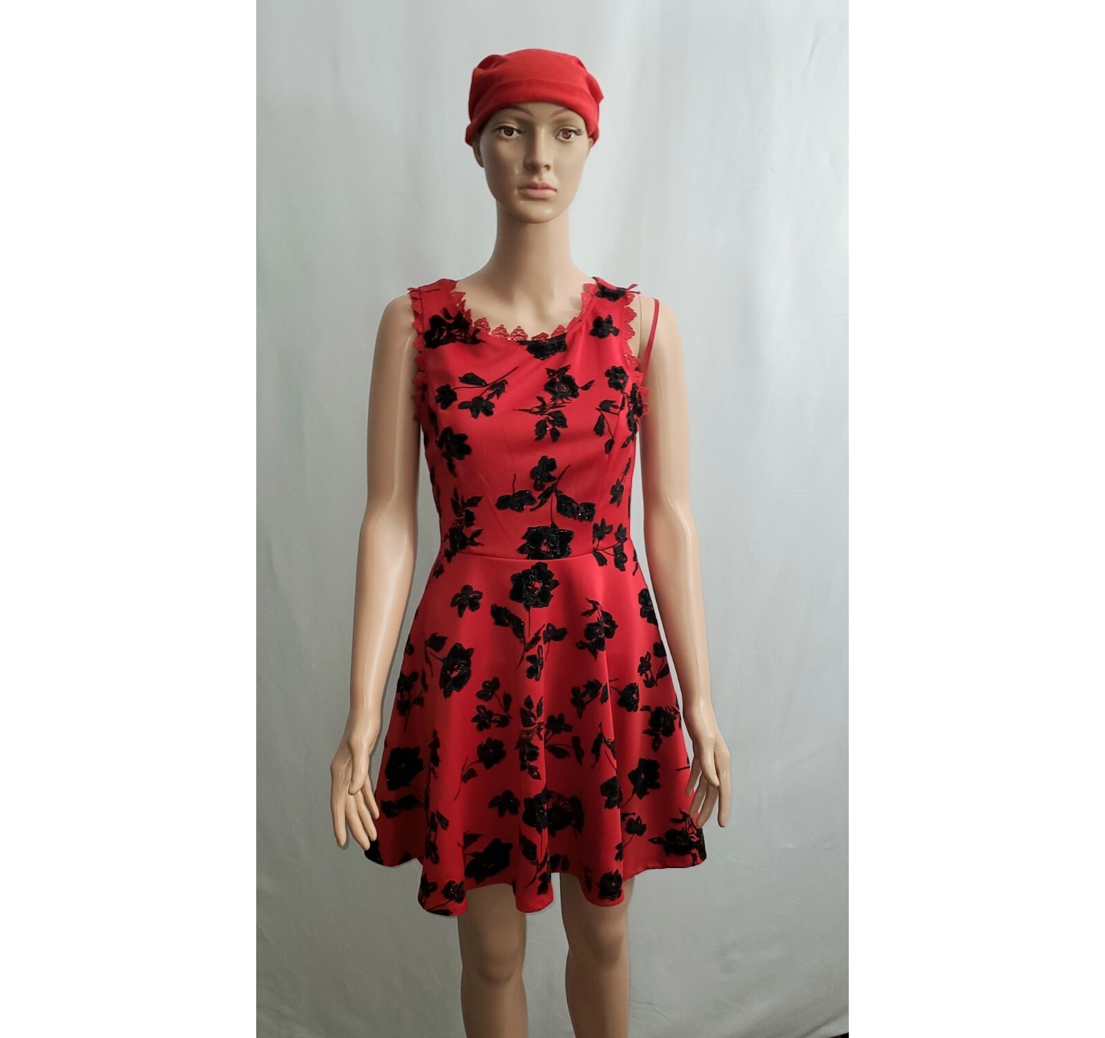 Black and Red Floral Mini Junior Dress