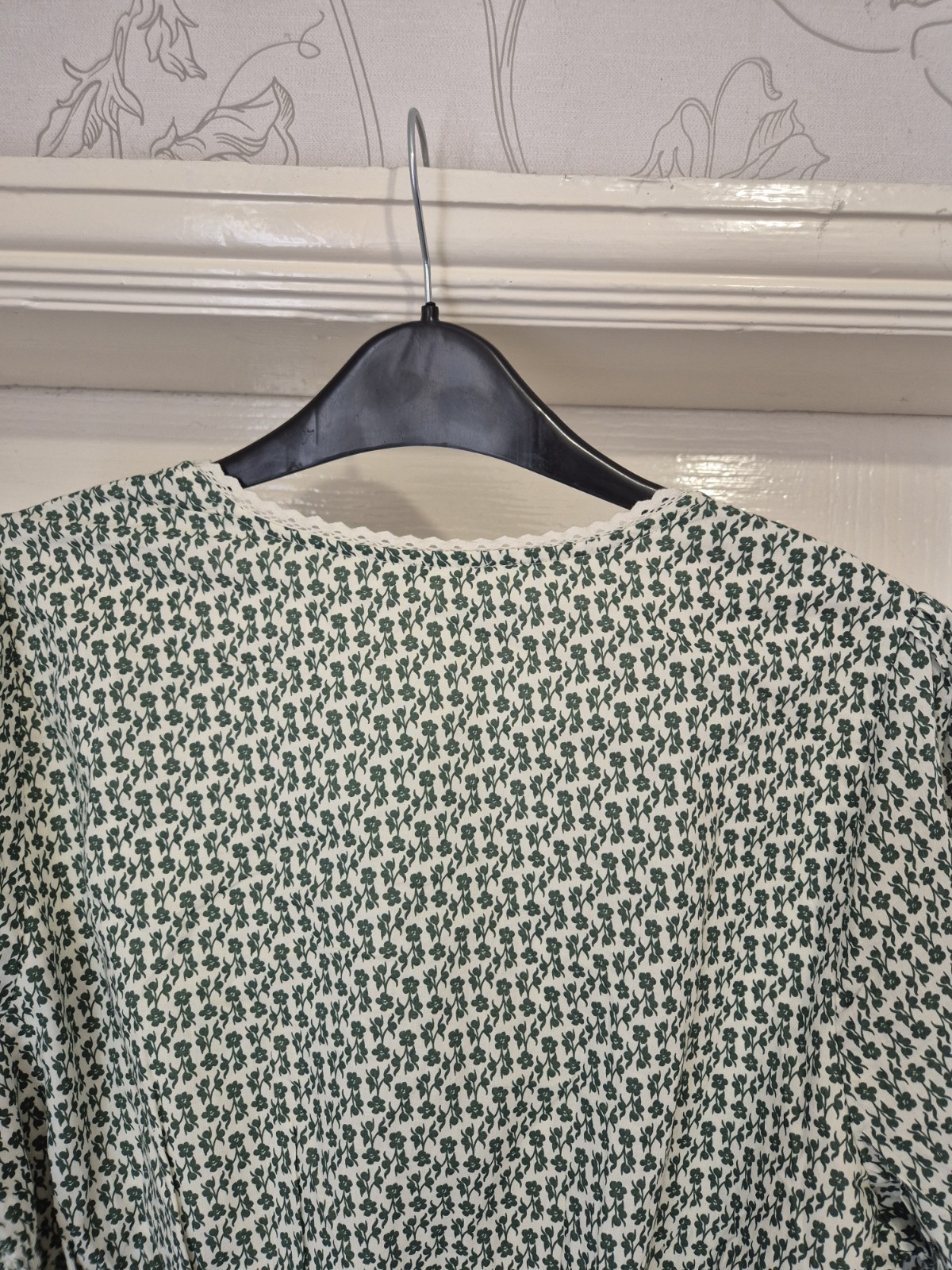 JOANIE Cottagecore Prairie Size 12 Green Floral Maxi Dress- Lace Trim-New Tagged