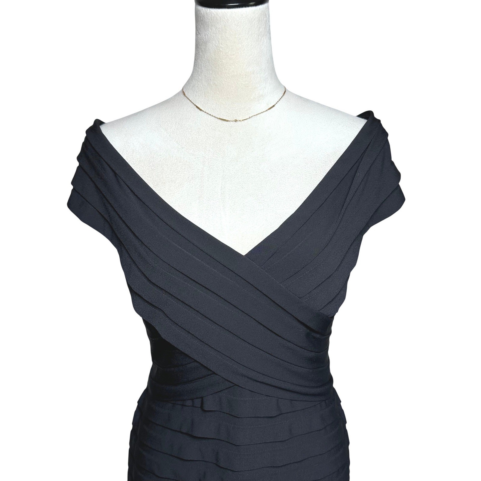 Tadashi Shoji Black Off Shoulder Minimalist Chic LBD Cocktail Midi Dress Large