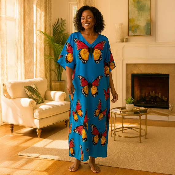 Winlar Caftan Long Micro Butterfly Print
