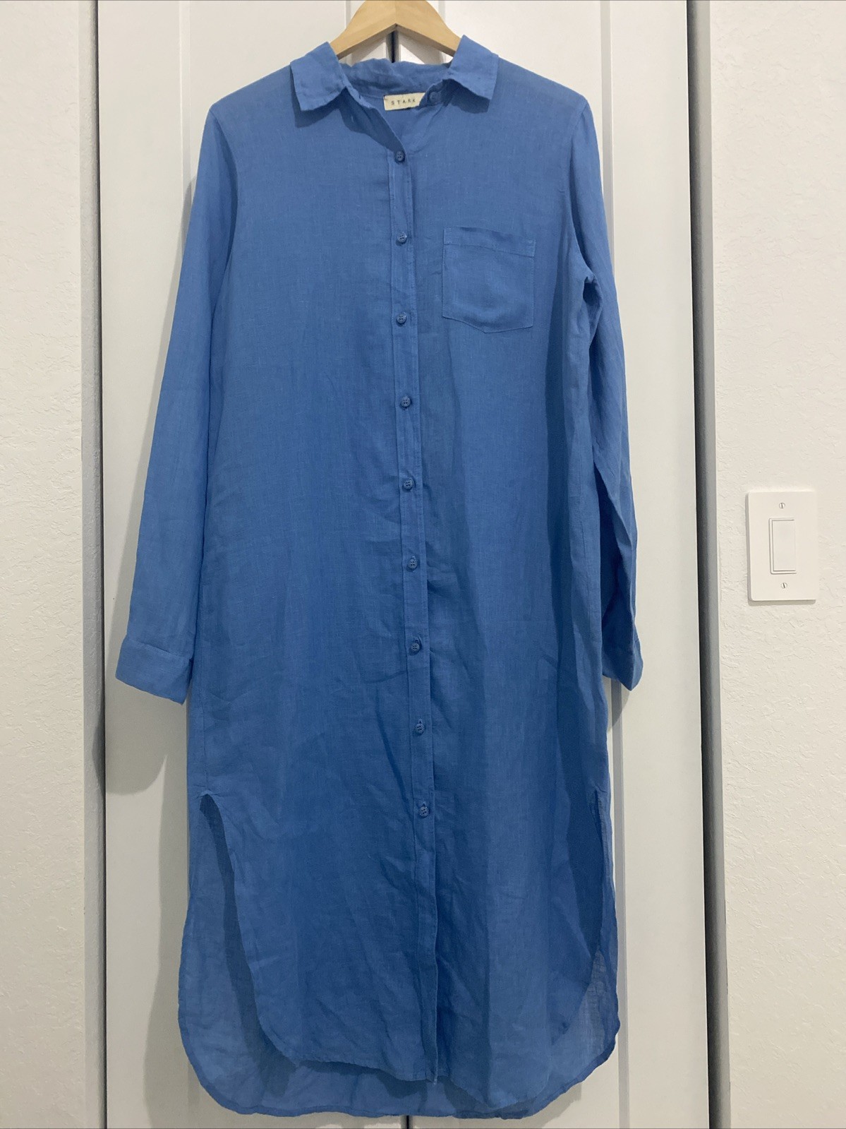 Stark X Linen Light Blue Dress Cover Up Button Down Size Medium Retail $236