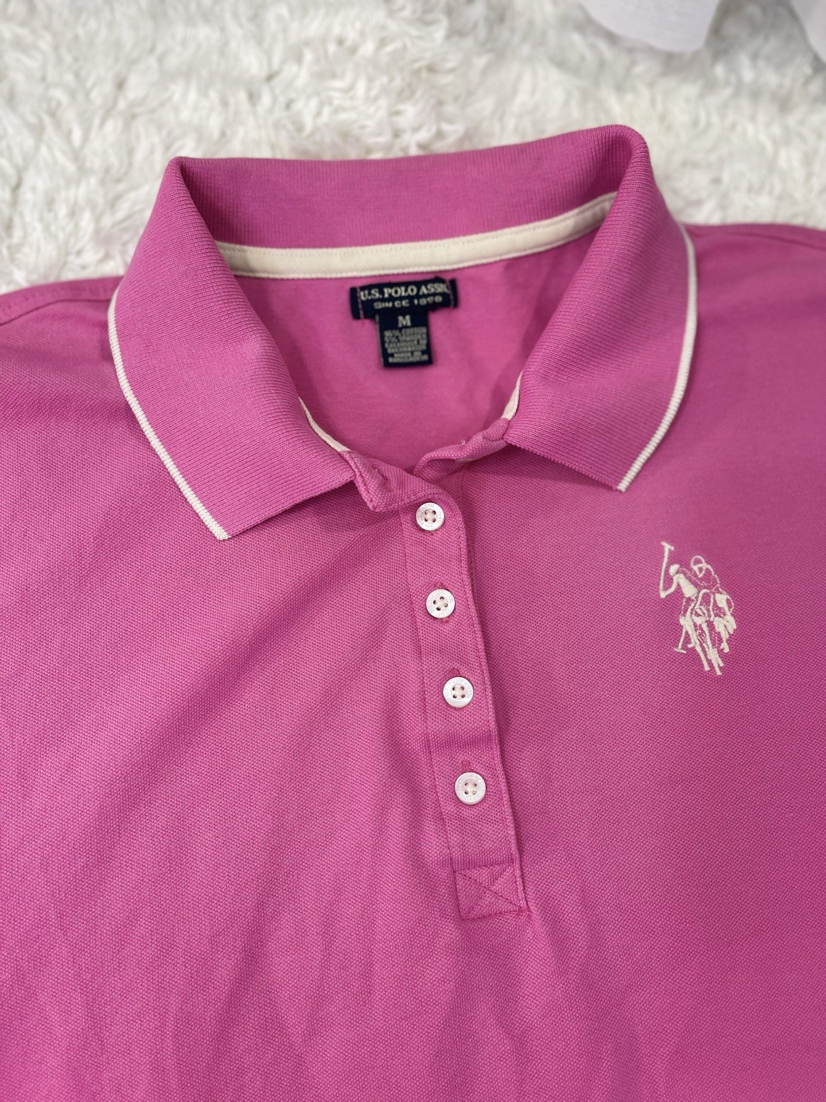 U.S. Polo Assn. Pink Solid Polo Shirt Dress Collared Short Sleeve Knee Length M
