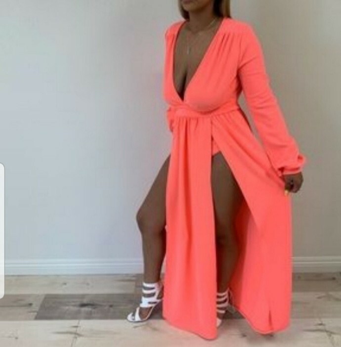 High Split Deep V Neckline Bodysuit Dress