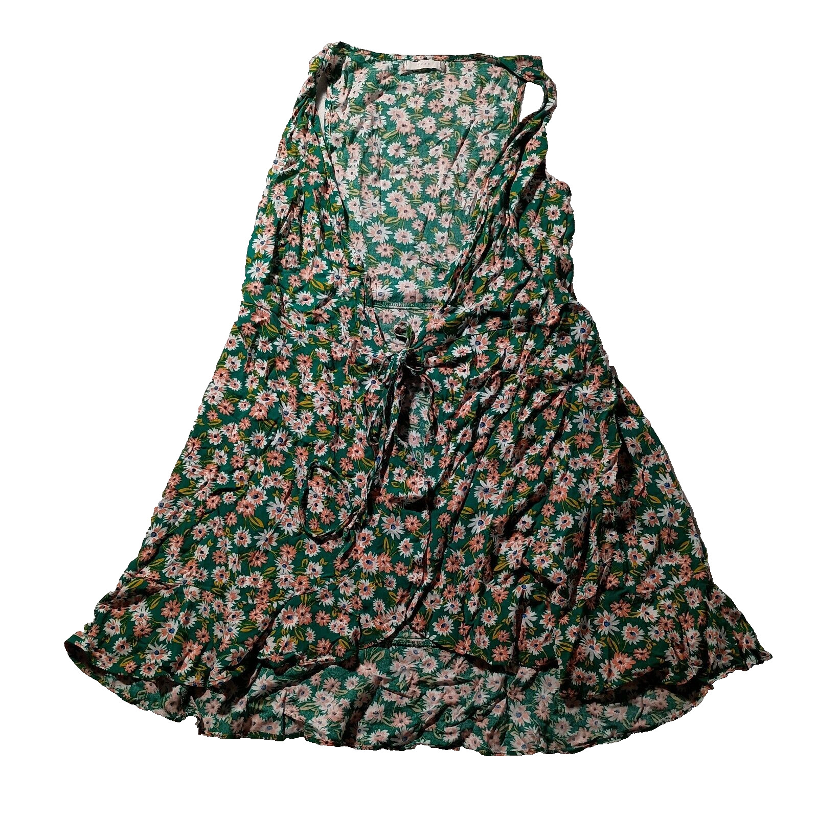 Lush Green Floral Design Wrap Dress Size Small