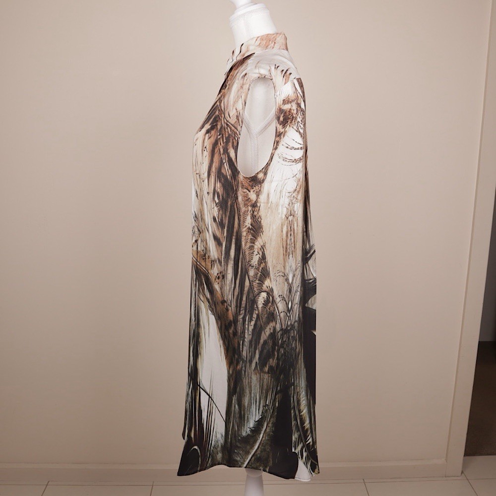 Scanlan Theodore Silk Feather Print Shirt Dress Sleeveless AU 10 Made Australia