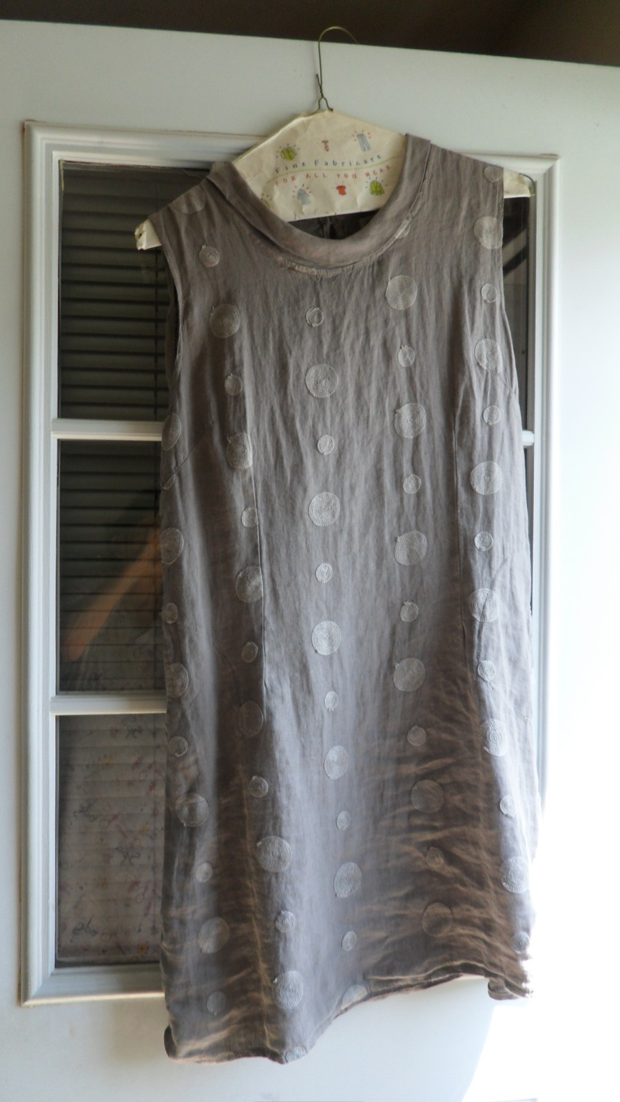 LINA TOMEI ITALY EMBROIDERED TAUPE LINEN SHIFT SLEEVELESS DRESS XL (14/16)
