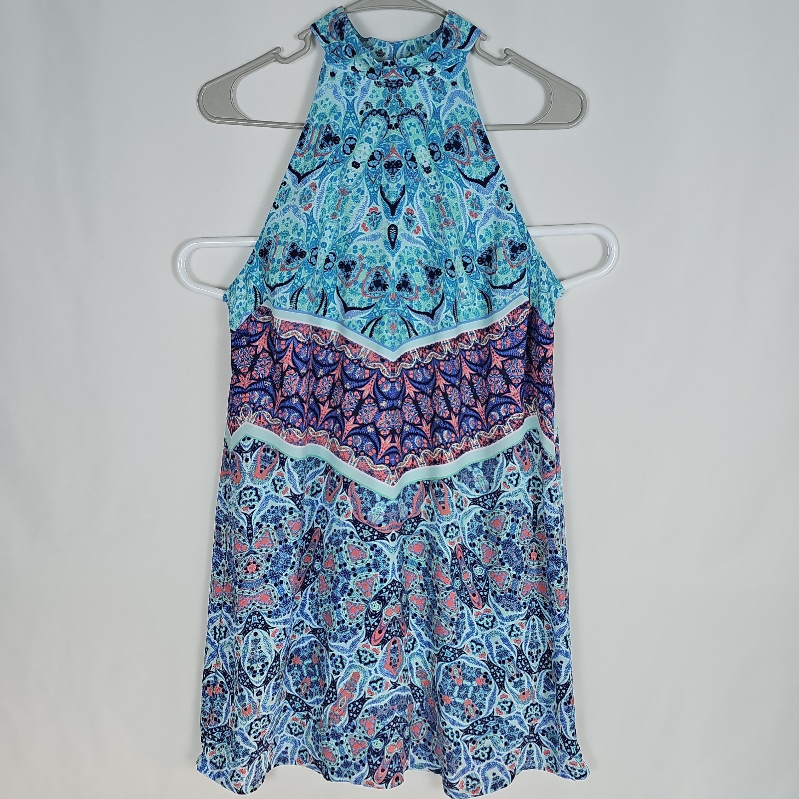 decree Womens Blue Multicolor Paisley Chiffon Lined Dress Button Closure,Size:M