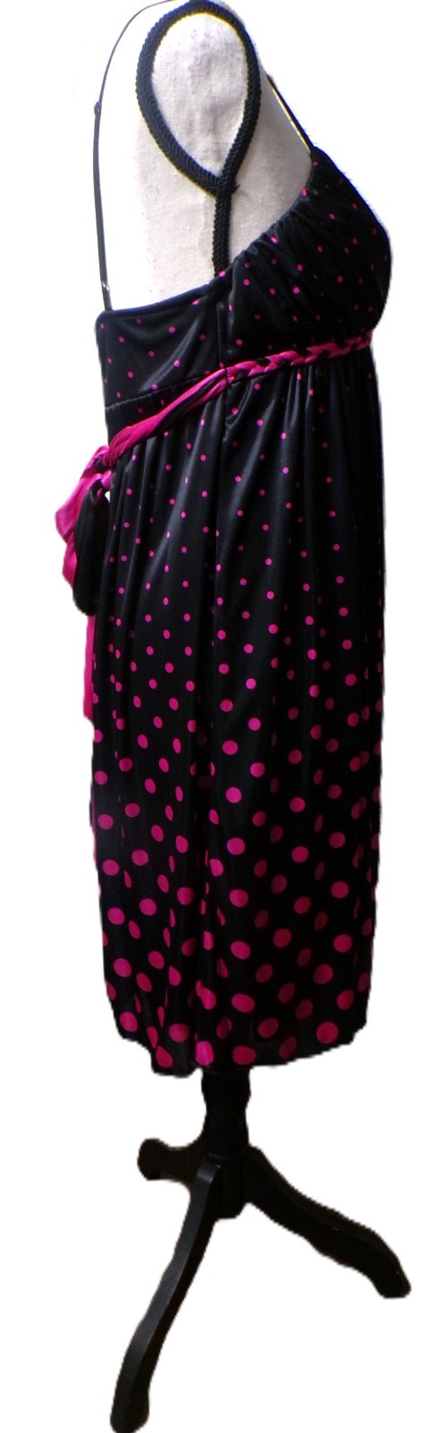 Y2k Ruby Rox Babydoll Mini Dress M Satin Black Pink Polk Dots Fairy Whimsigoth