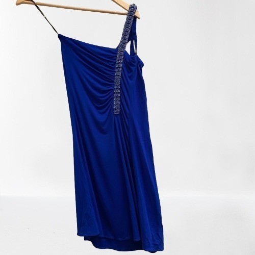 NEW Sky One Shoulder Beaded Strap Mini Dress Royal Blue XS