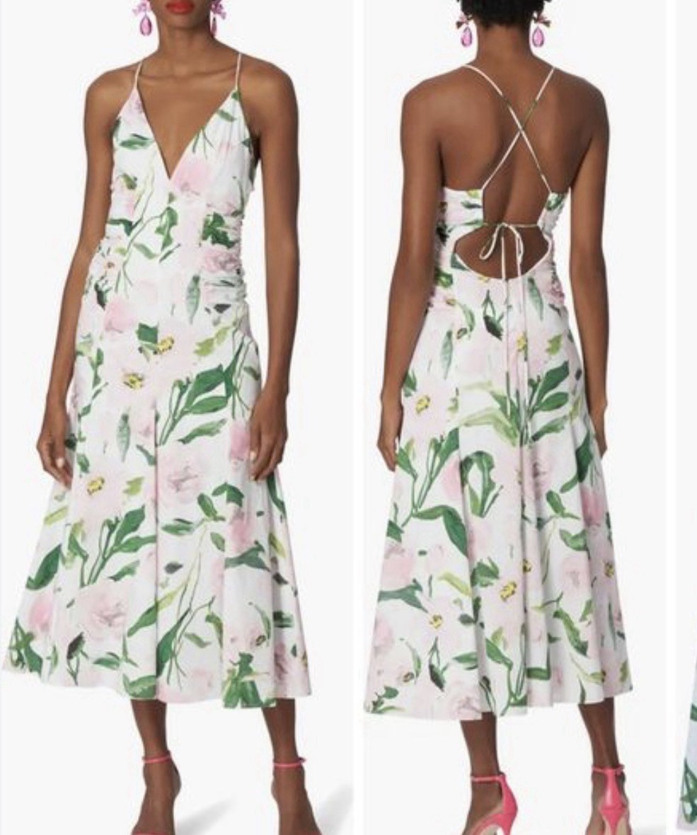 Carolina Herrera Ruched V-neck Dress Pink Floral women Size 4 NWOT