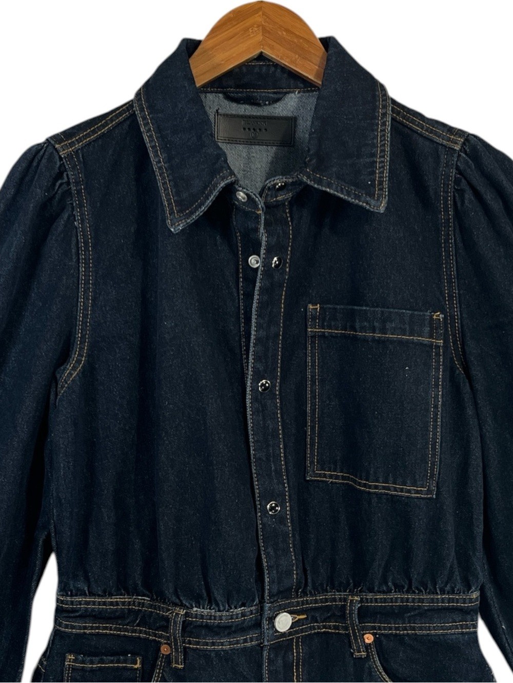 BlankNYC Deep Down Dress in Dark Indigo Wash With Long Puff Sleeves Size Medium