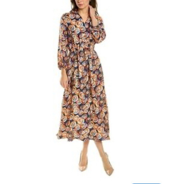 J McLaughlin Mollie Dress NEW Large Silk Blend Midi Mod Rose Pop Floral Career