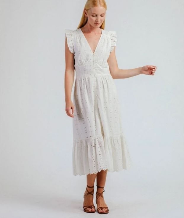 Cleobella Briella White Cotton Eyelet Midi Dress Sz S Cottagecore Romantic Beach