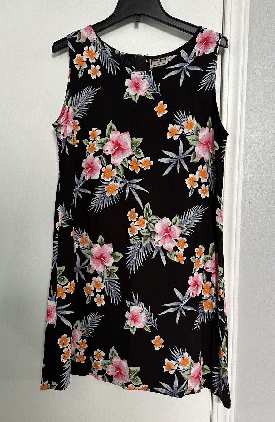 Aloha hut Hawaian dress Sz M/L tropical floral Sleeveless Beach Resort Vacation