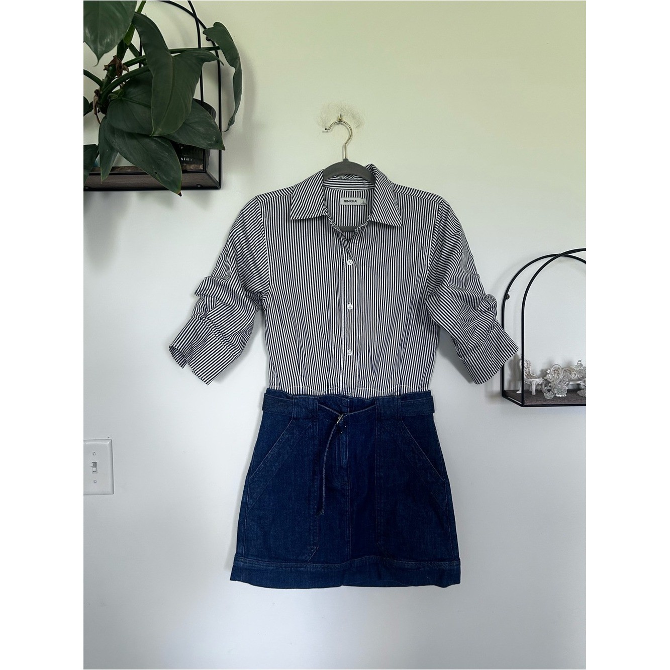 Simkhai Harlowe Striped Poplin and Denim Paneled Mini Dress Size 0