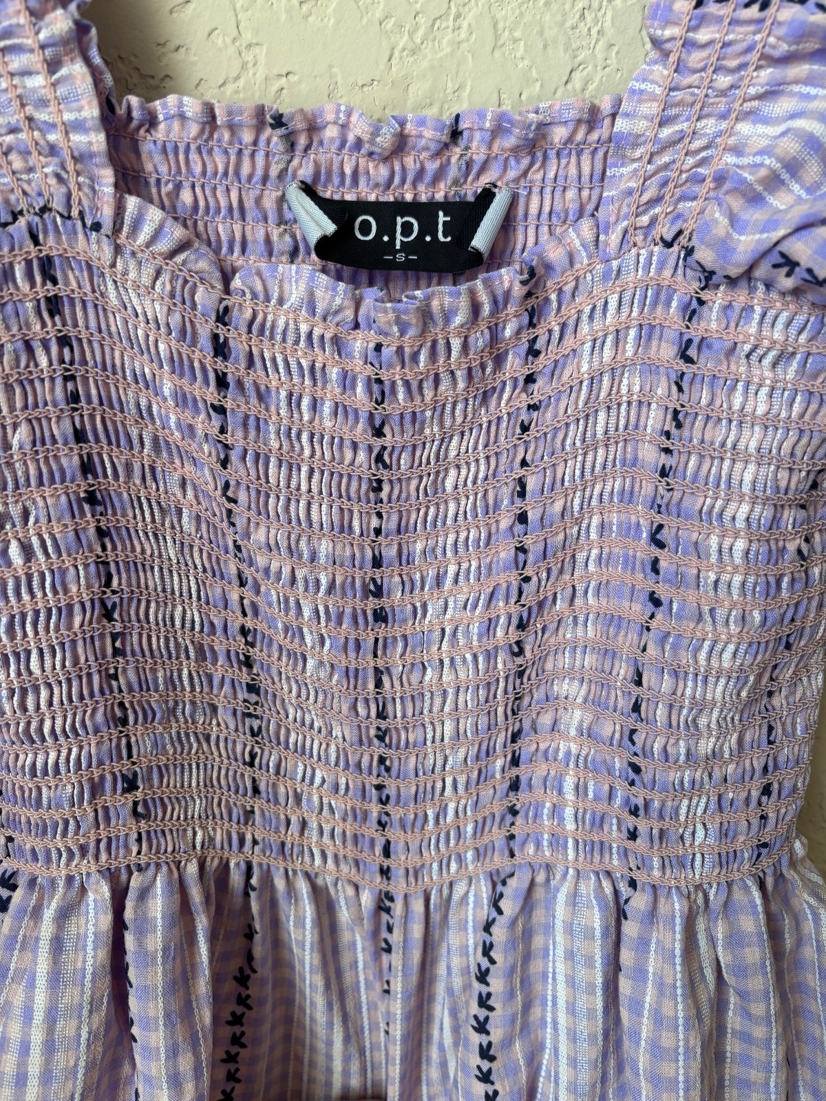 O.P.T Womens S Daphne Midi Dress Square Neck Smocked Purple Cottagecore Cotton