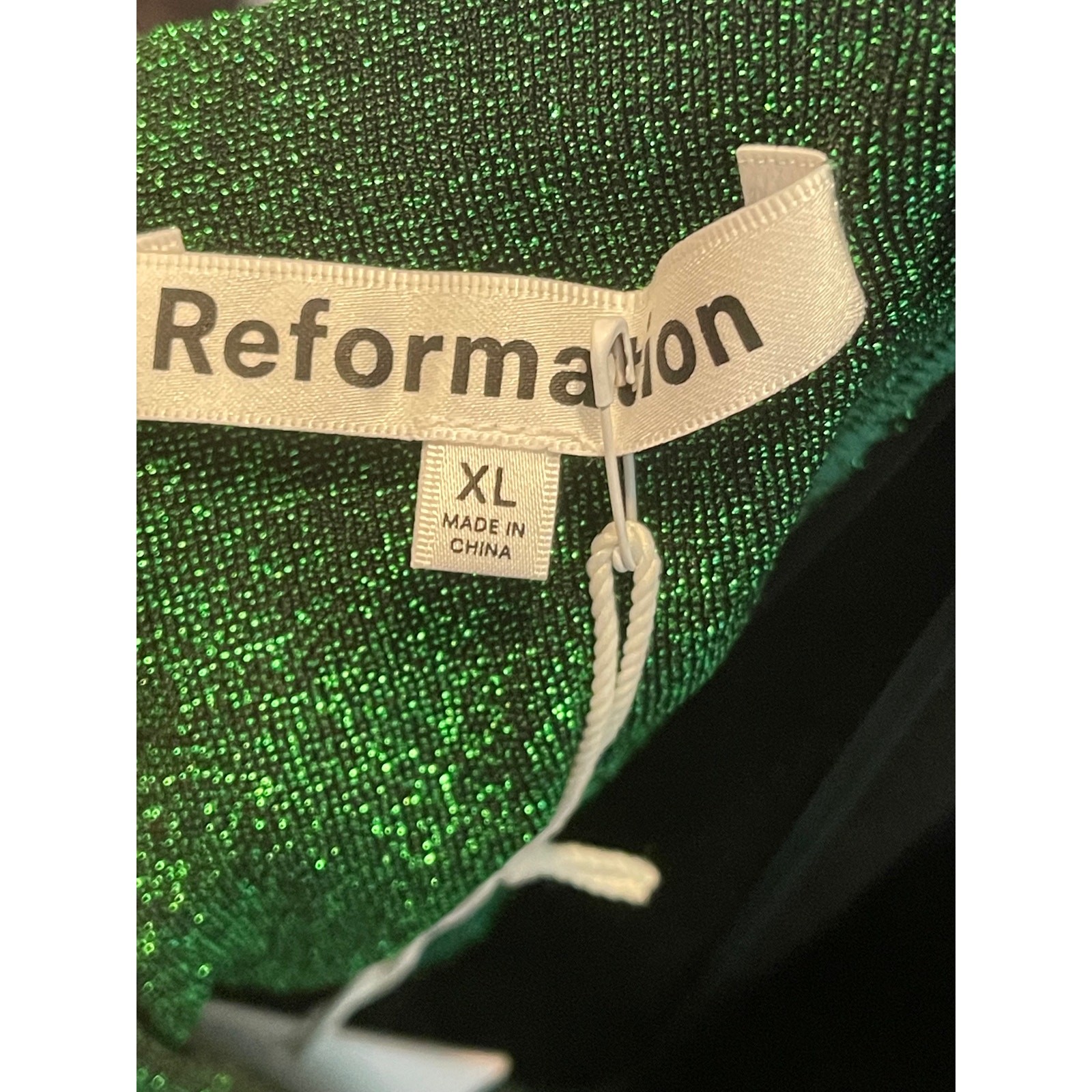 Reformation Breslin Knit Midi Dress Open Back Emerald Sparkle Green XL NWT