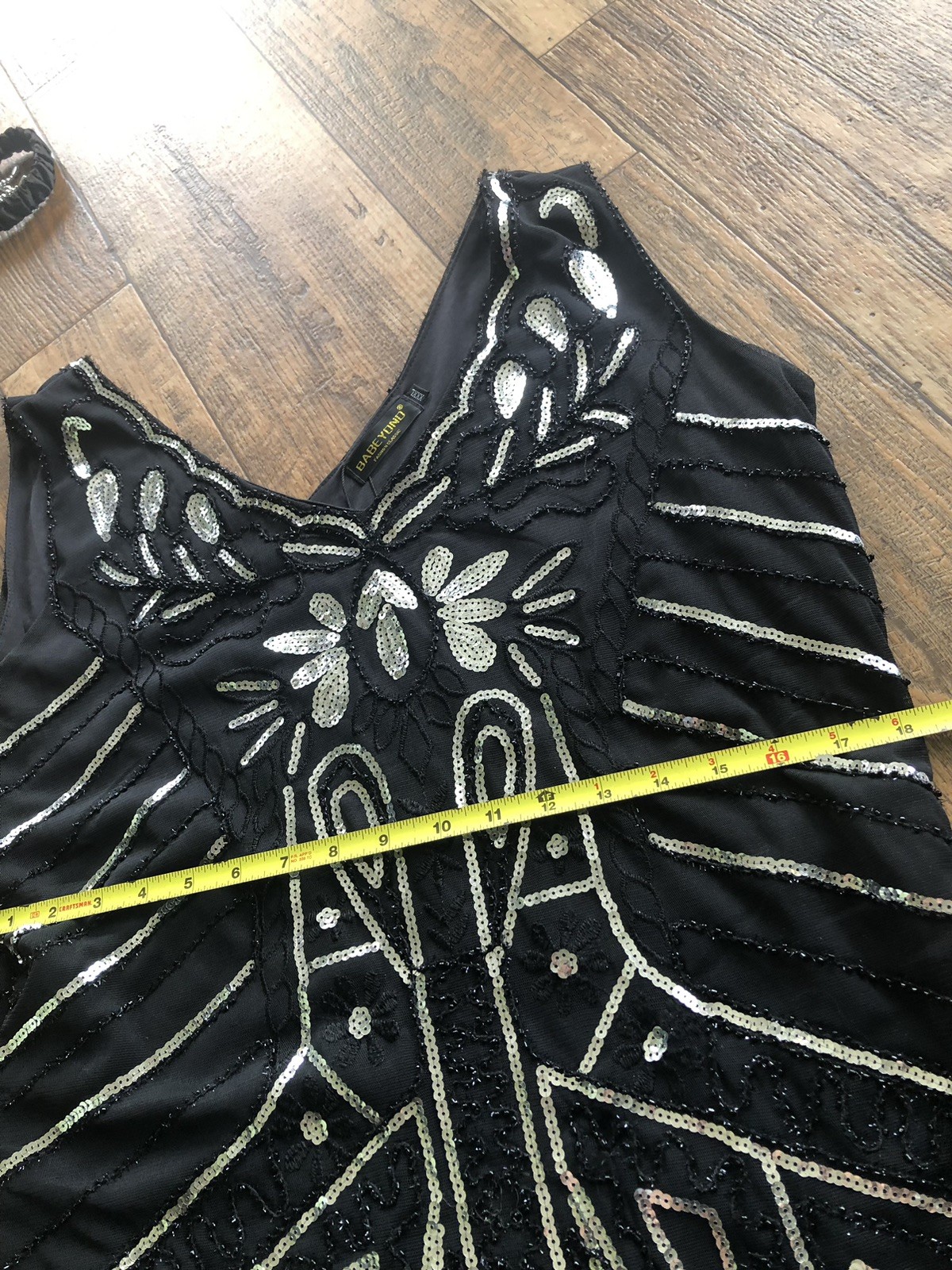 Babeyond Flapper Dress Size 3XL Black Sparkly Sleeveless With Feather Headband