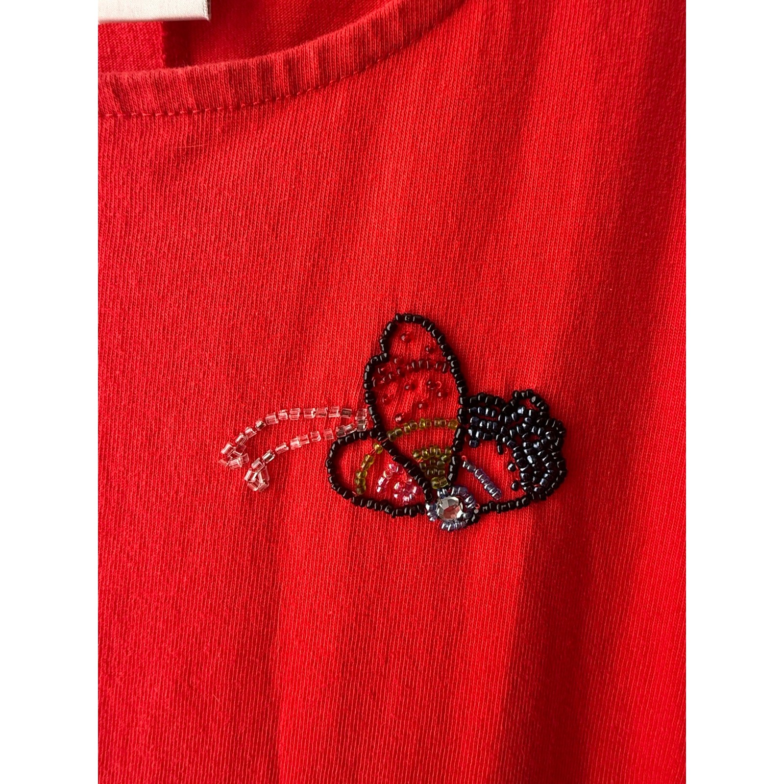 Vintage 90s Red Beaded Butterfly Maxi Dress Beach Coverup Coastal Grandma Top XL