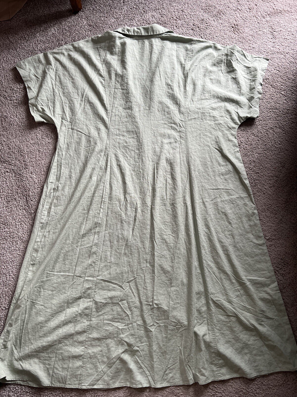 Madewell Short-Sleeve Button-Front Midi Shirtdress Dress 28W Linen Mint NP358