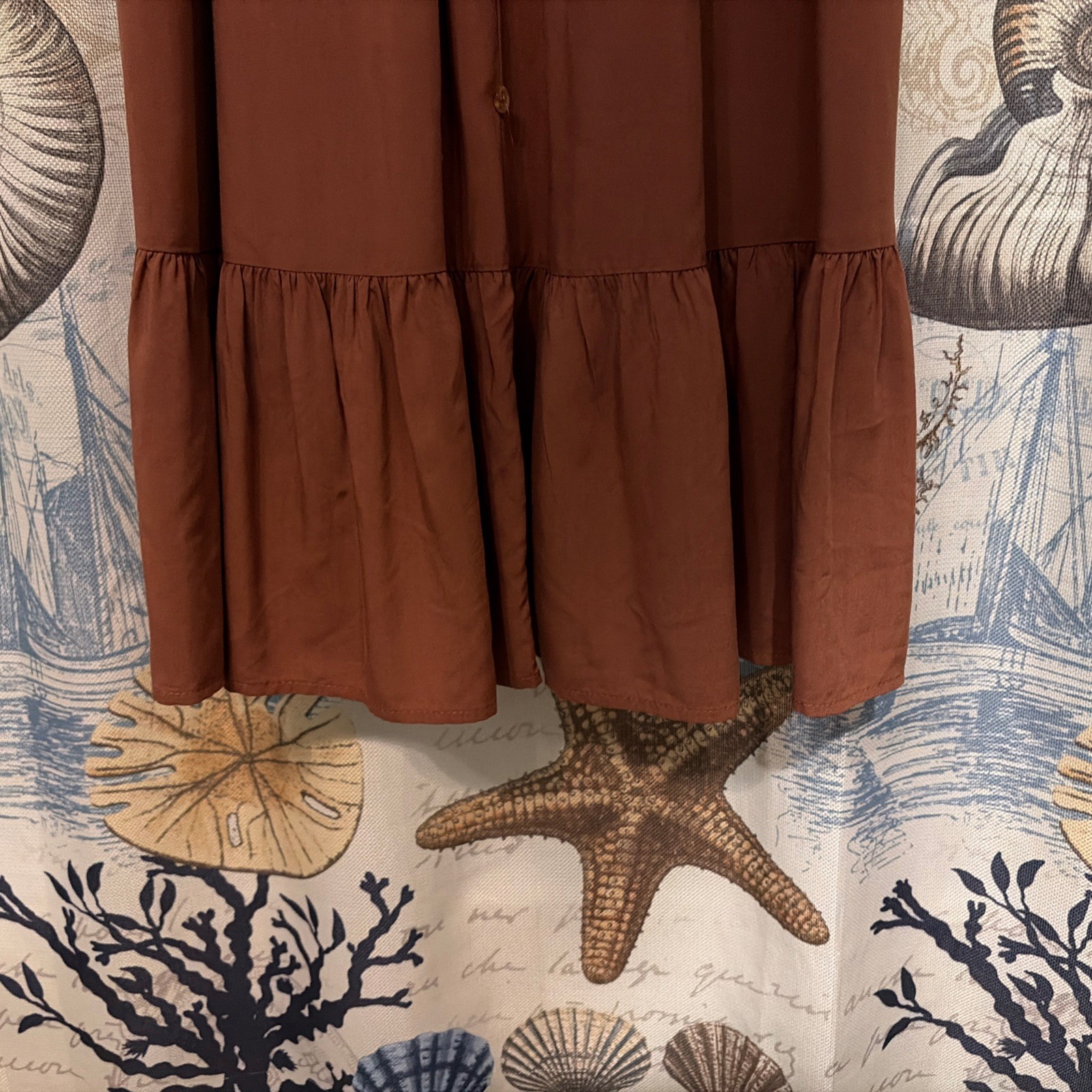 Mikarose Sundress Large “The Jones” Brown Ruffles NWT $60 Ankle Length Lined