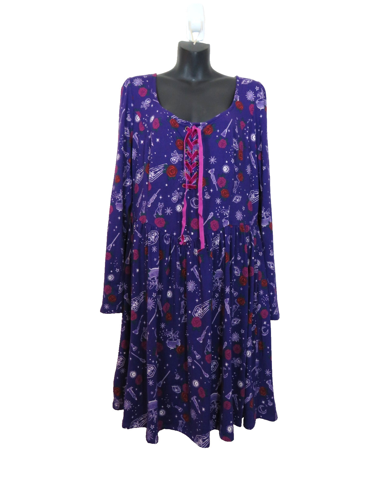 Her Universe size 2X Hocus Pocus Dress Purple Long Sleeve Lace Up NEW