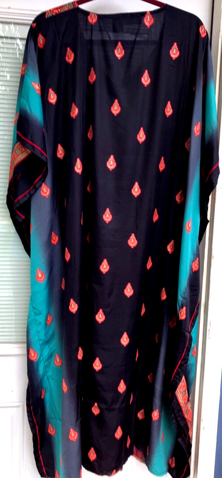 NEW NWT MUMU 2X 3X SANTE KAFTAN CAFTAN HOUSE DRESS BLACK RED &TEAL #HJ
