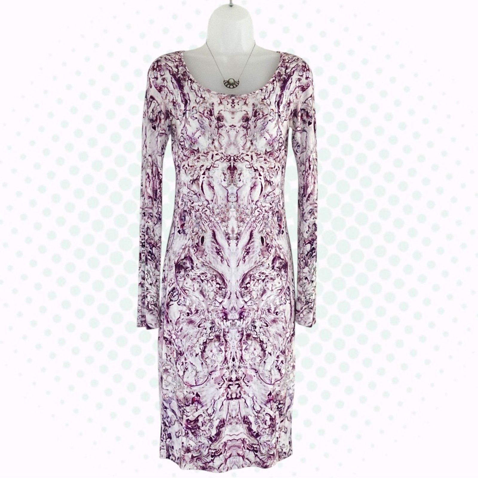 Alexander McQueen Purple & White Abstract Print Long Sleeve Dress Size IT 40