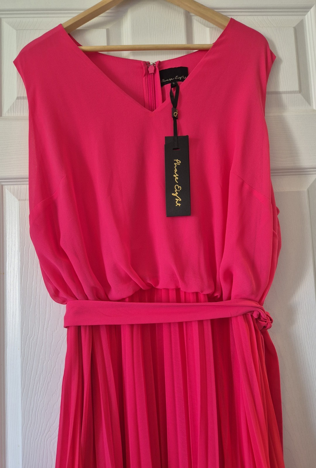 Phase Eight Pink/Red Ombre Piper Dress, Occasion Pleated Maxi, Size 2XL NWTS