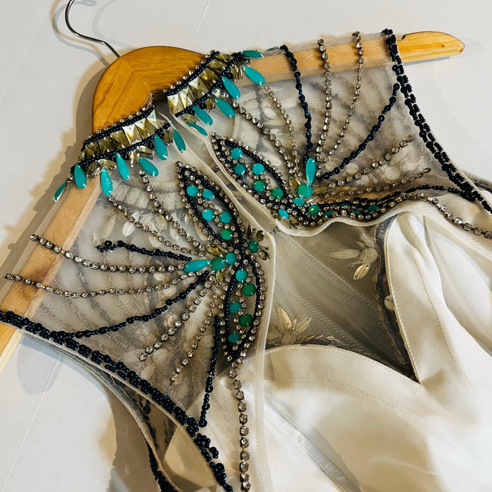 Formal Blue Printed Studded Open Back Sleeveless Dress Size XS