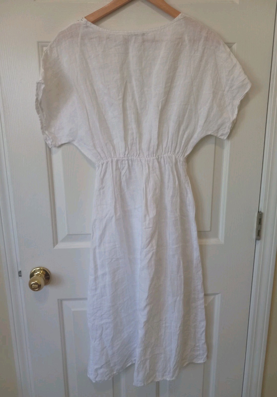 VALENTINA NALDI Womens White V Neck Elastic Waist Linen Dress Casual Resort S
